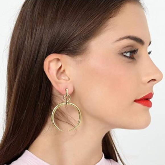 BOGO Crescent Moon Earrings Vintage Silver Gold Dangle Earrings Metal Bull Ring - Picture 8 of 8